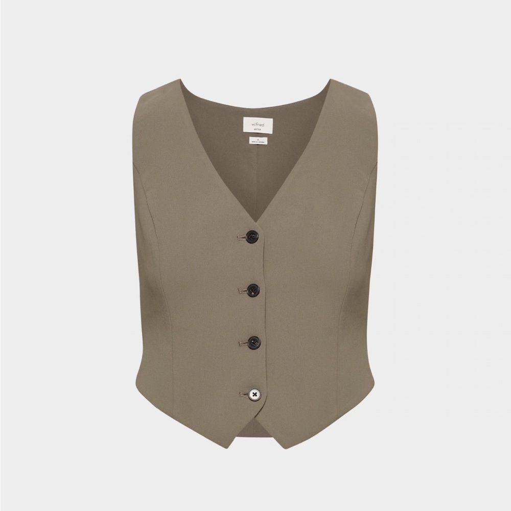 Aritzia Olive Green V-Neck Button Front Vest